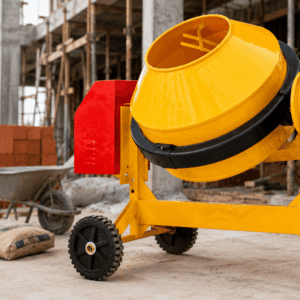 betoneira amarela utilizada em obra de construção civil para mistura de concreto e argamassa